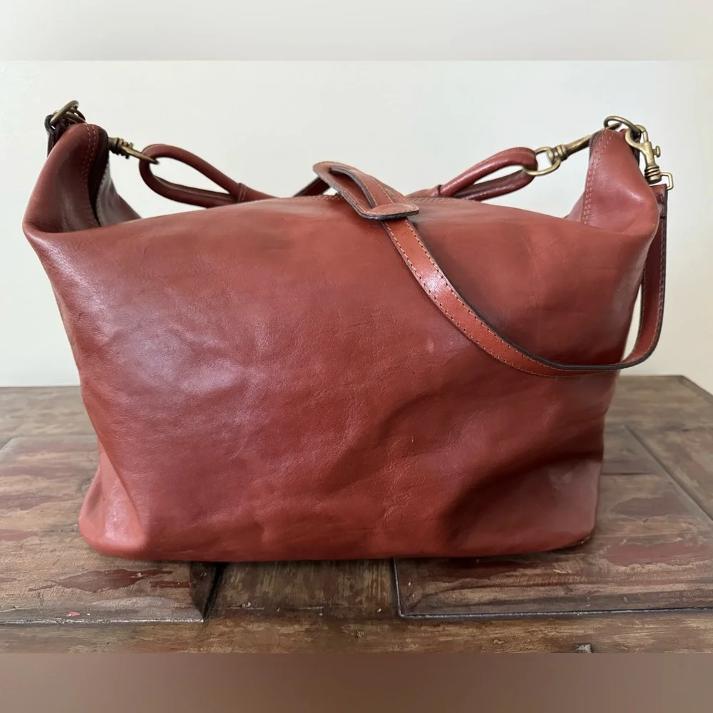 C&C vintage made in Italy brown leather weekender duffel bag unisex‎ men women